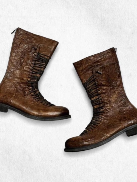 A.S.98 Shoes - Made in Italy full Brown leather ankle boots with distressed